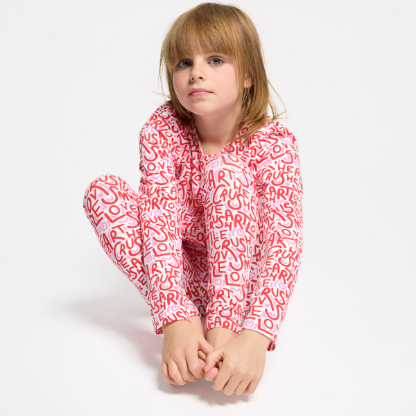 منامة من قطعتين من الجيرسي برسوم، باللون الوردي للفتيات